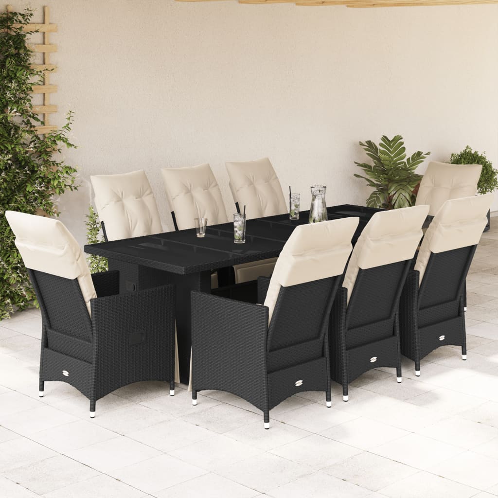 Set Bistrò da Giardino 9 pz con Cuscini in Polyrattan Nero 3277257