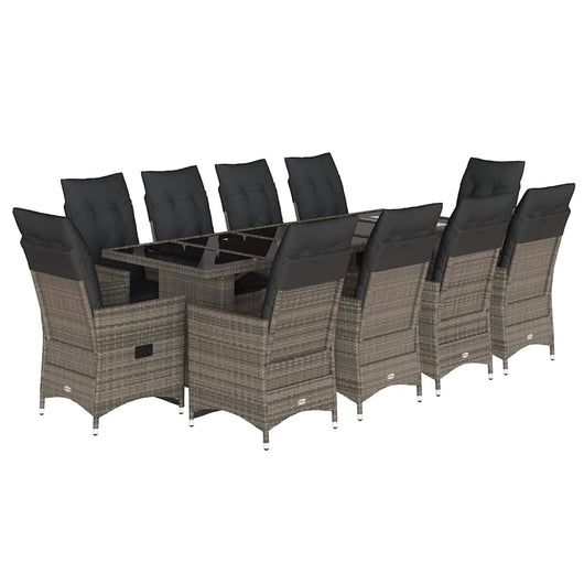 Set BistrÃ² da Giardino 11 pz con Cuscini in Polyrattan Grigio