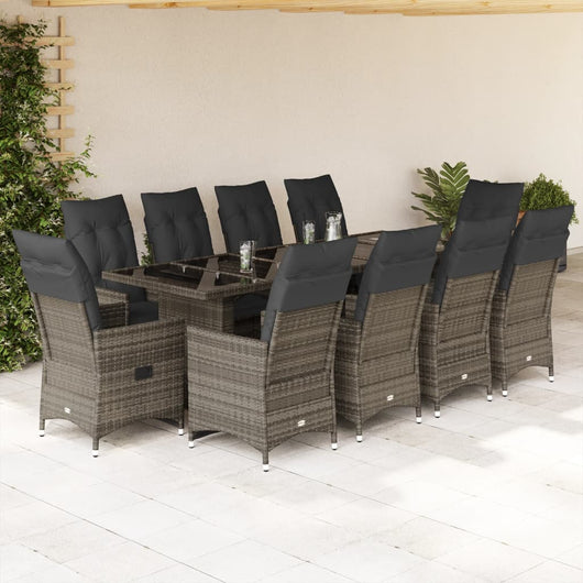 Set Bistrò da Giardino 11 pz con Cuscini in Polyrattan Grigio 3277262