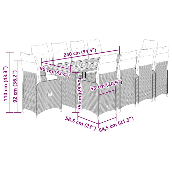 Set Bistrò da Giardino 11 pz con Cuscini in Polyrattan Grigio 3277278