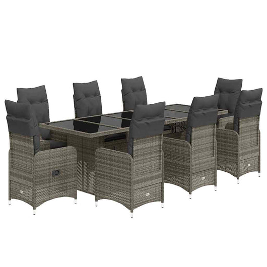 Set Bistrò da Giardino 9 pz con Cuscini in Polyrattan Grigio 3277280