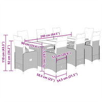 Set BistrÃ² da Giardino 9 pz con Cuscini in Polyrattan Grigio