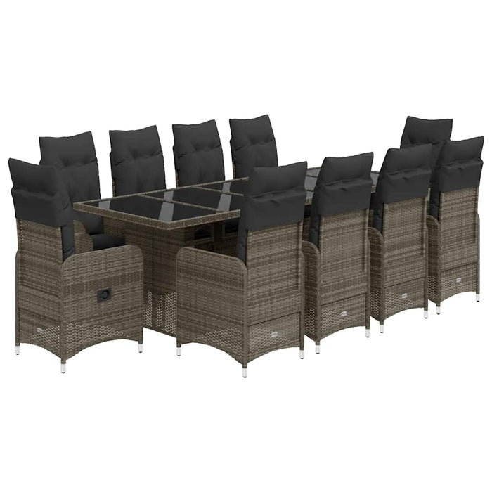 Set BistrÃ² da Giardino 11 pz con Cuscini in Polyrattan Grigio