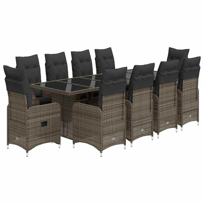 Set BistrÃ² da Giardino 11 pz con Cuscini in Polyrattan Grigio