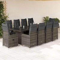 Set BistrÃ² da Giardino 11 pz con Cuscini in Polyrattan Grigio