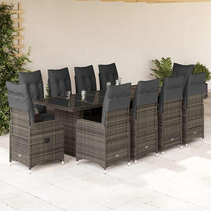 Set BistrÃ² da Giardino 11 pz con Cuscini in Polyrattan Grigio