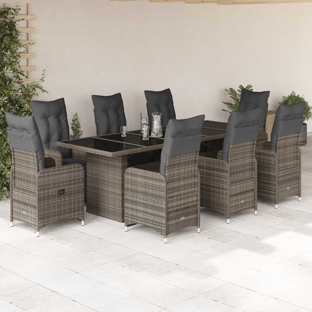 Set Bistrò da Giardino 9 pz con Cuscini in Polyrattan Grigio 3277295