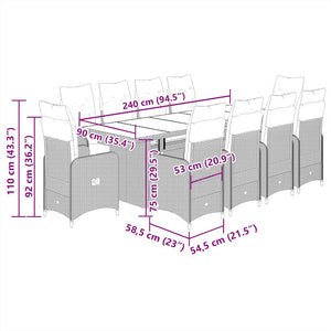 Set Bistrò da Giardino 11 pz con Cuscini in Polyrattan Grigio 3277296