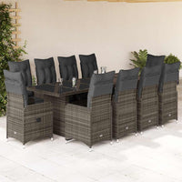 Set BistrÃ² da Giardino 11 pz con Cuscini in Polyrattan Grigio