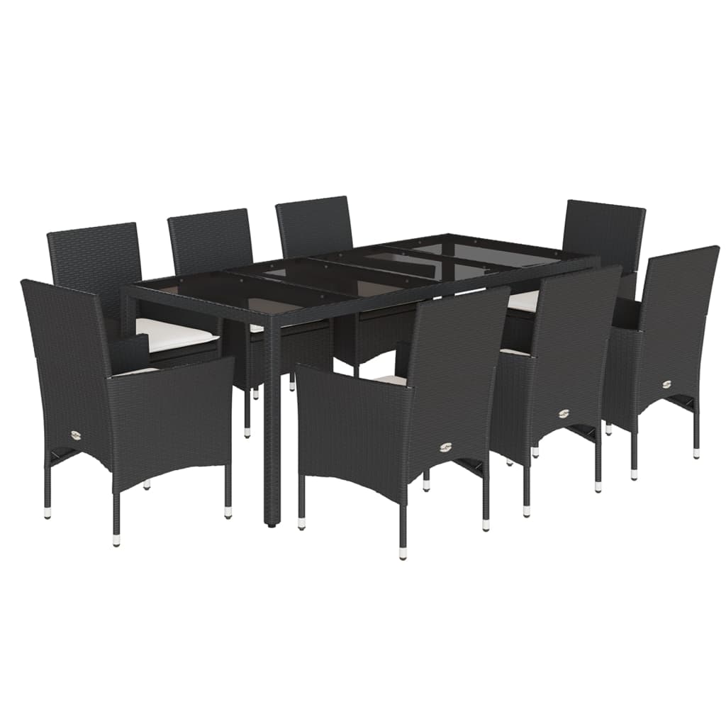 Set da Pranzo da Giardino 9 pz con Cuscini Polyrattan e Vetro 3278542