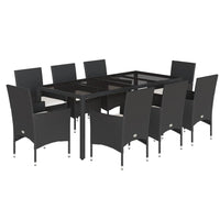 Set da Pranzo da Giardino 9 pz con Cuscini Polyrattan e Vetro 3278542