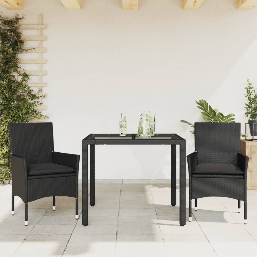 Set da Pranzo da Giardino 3 pz con Cuscini Polyrattan e Vetro 3278543