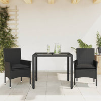 Set da Pranzo da Giardino 3 pz con Cuscini Polyrattan e Vetro 3278543