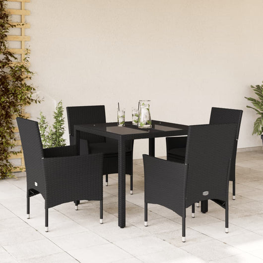 Set da Pranzo da Giardino con Cuscini 5 pz Polyrattan e Vetro 3278544