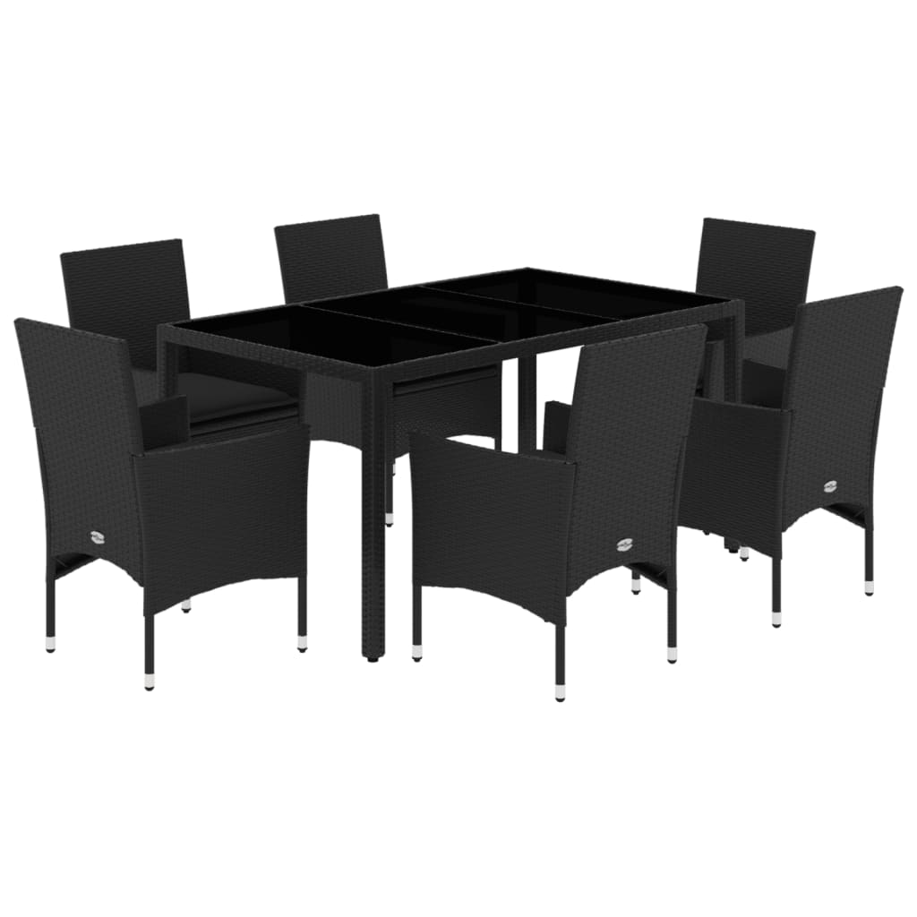Set Pranzo da Giardino 7 pz Nero con Cuscini Polyrattan Acacia 3278546