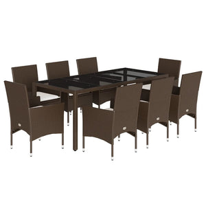 Set da Pranzo da Giardino 9pz con Cuscini Polyrattan e Vetro 3278554