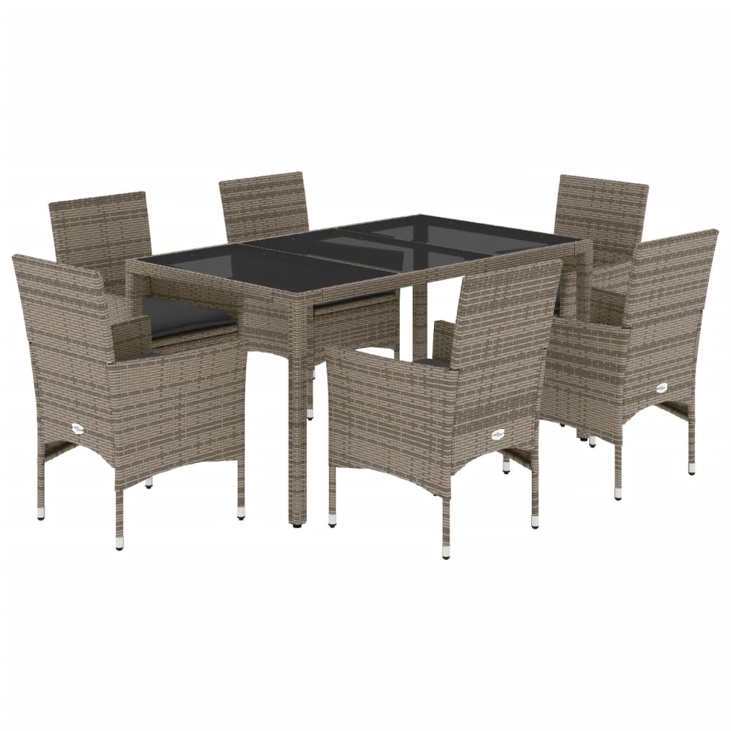 Set da Pranzo da Giardino 7 pz con Cuscini Polyrattan e Vetro 3278558