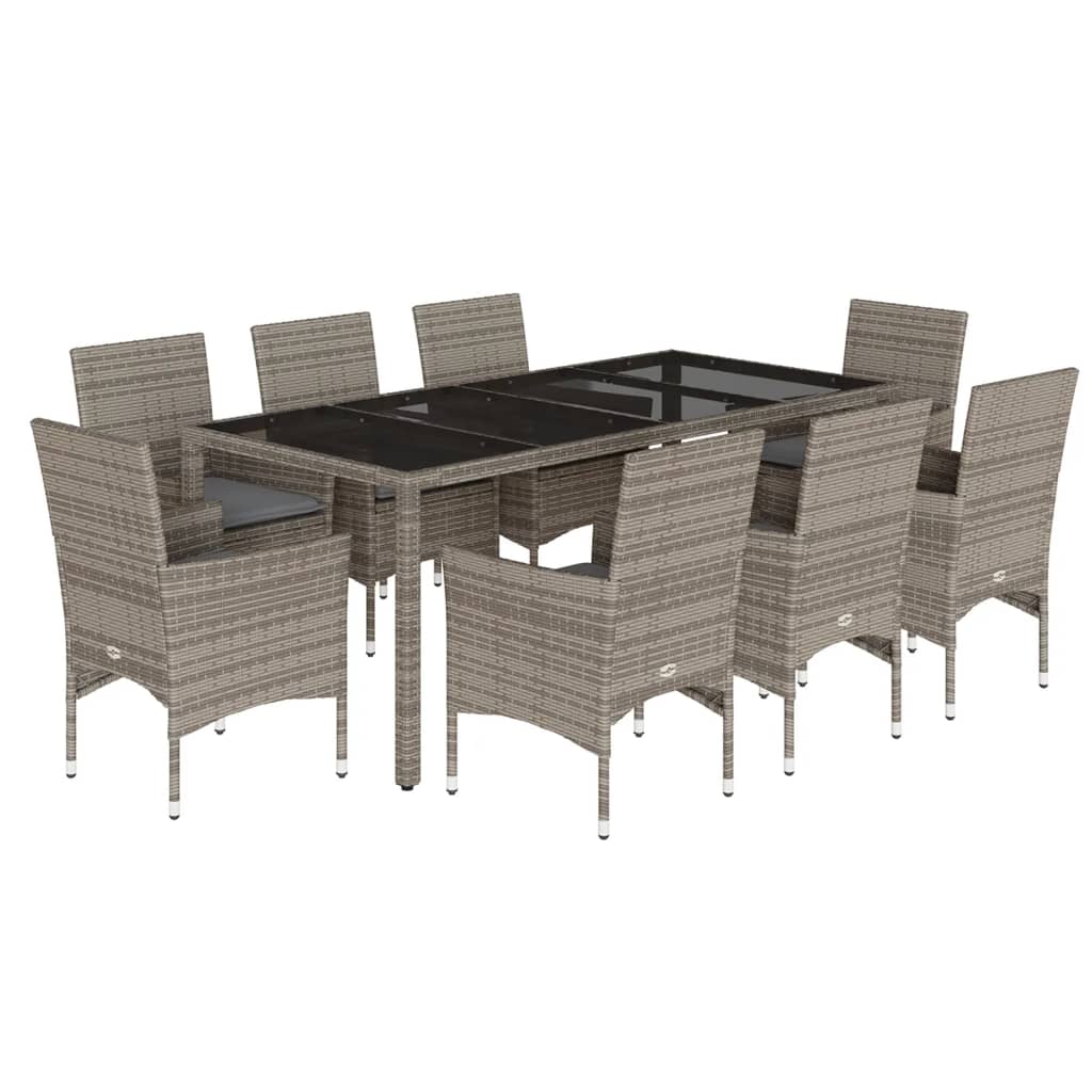 Set da Pranzo da Giardino 9 pz con Cuscini Polyrattan e Vetro 3278560