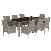 Set da Pranzo da Giardino 9 pz con Cuscini Polyrattan e Vetro 3278560