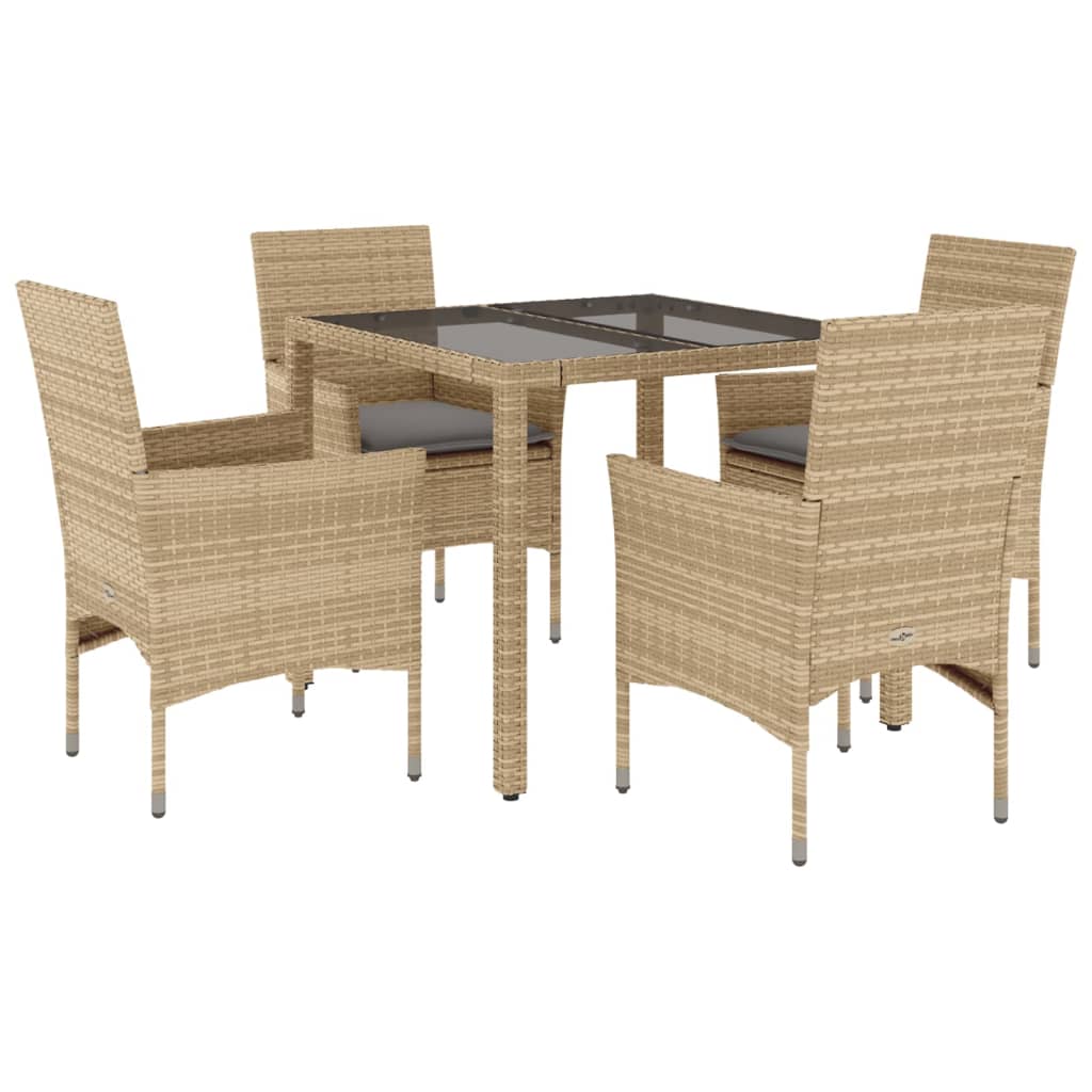 Set da Pranzo da Giardino 5 pz con Cuscini Polyrattan e Vetro 3278562