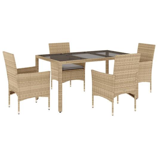 Set da Pranzo da Giardino 5 pz con Cuscini Polyrattan e Vetro 3278563
