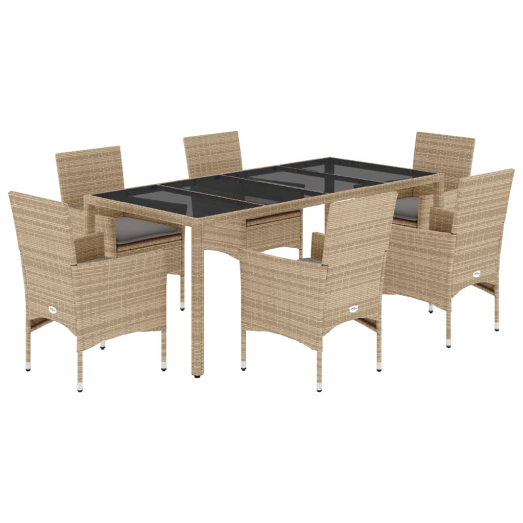 Set da Pranzo da Giardino 7 pz con Cuscini Polyrattan e Vetro 3278565