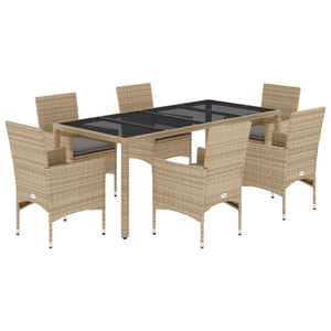 Set da Pranzo da Giardino 7 pz con Cuscini Polyrattan e Vetro 3278565