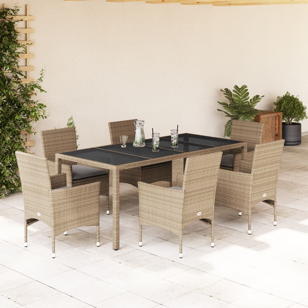 Set da Pranzo da Giardino 7 pz con Cuscini Polyrattan e Vetro 3278565