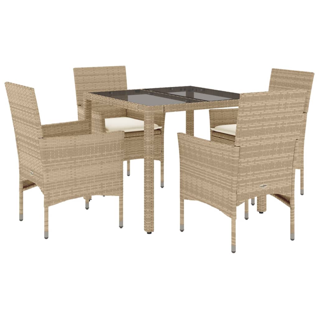 Set da Pranzo da Giardino 5 pz con Cuscini Polyrattan e Vetro 3278568