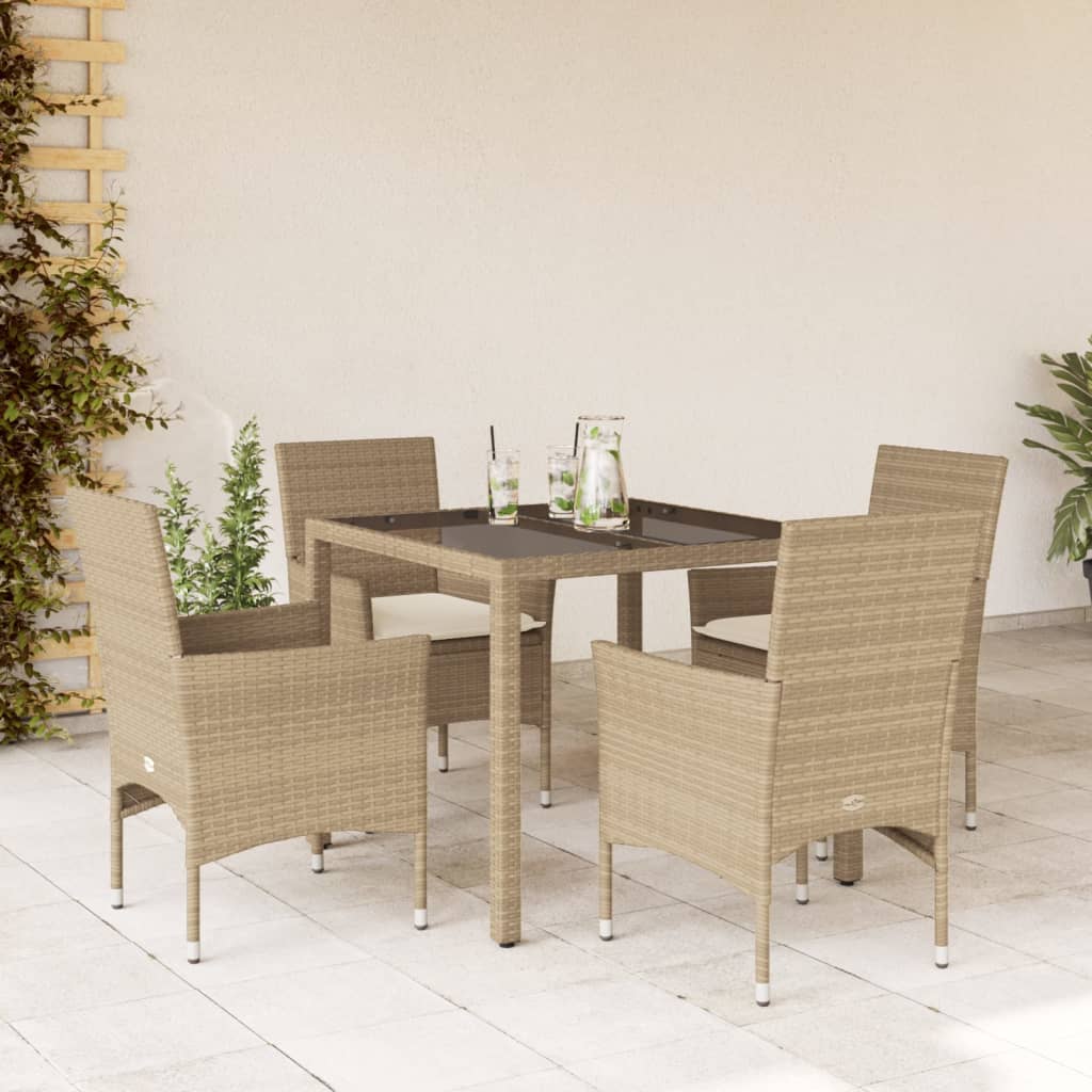 Set da Pranzo da Giardino 5 pz con Cuscini Polyrattan e Vetro 3278568