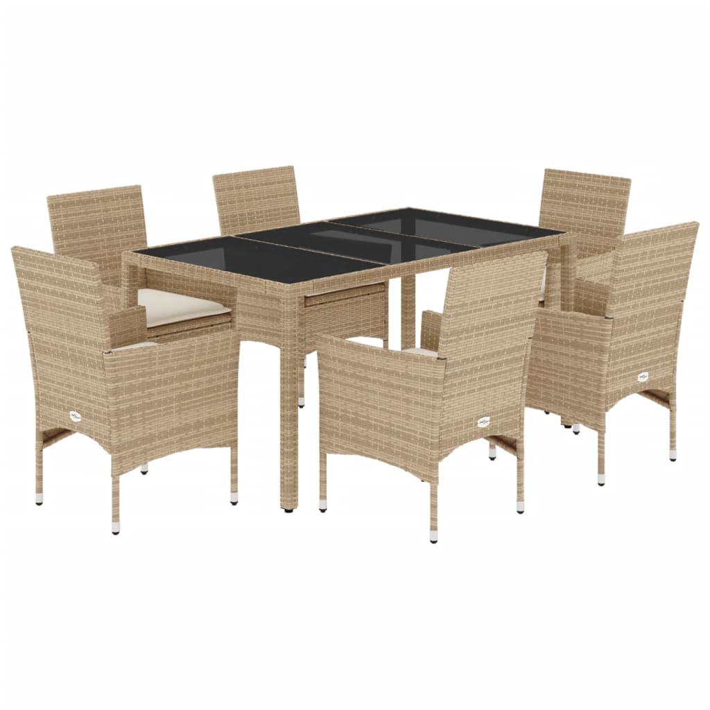 Set da Pranzo da Giardino 7 pz con Cuscini Polyrattan e Vetro 3278570