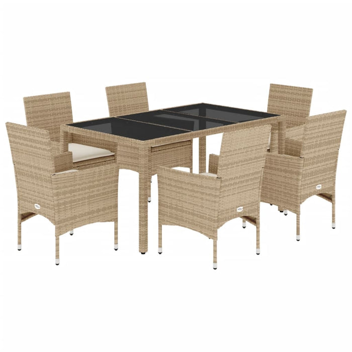 Set da Pranzo da Giardino 7 pz con Cuscini Polyrattan e Vetro 3278570