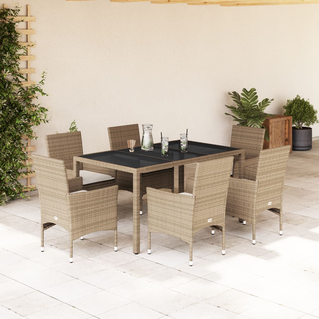 Set da Pranzo da Giardino 7 pz con Cuscini Polyrattan e Vetro 3278570