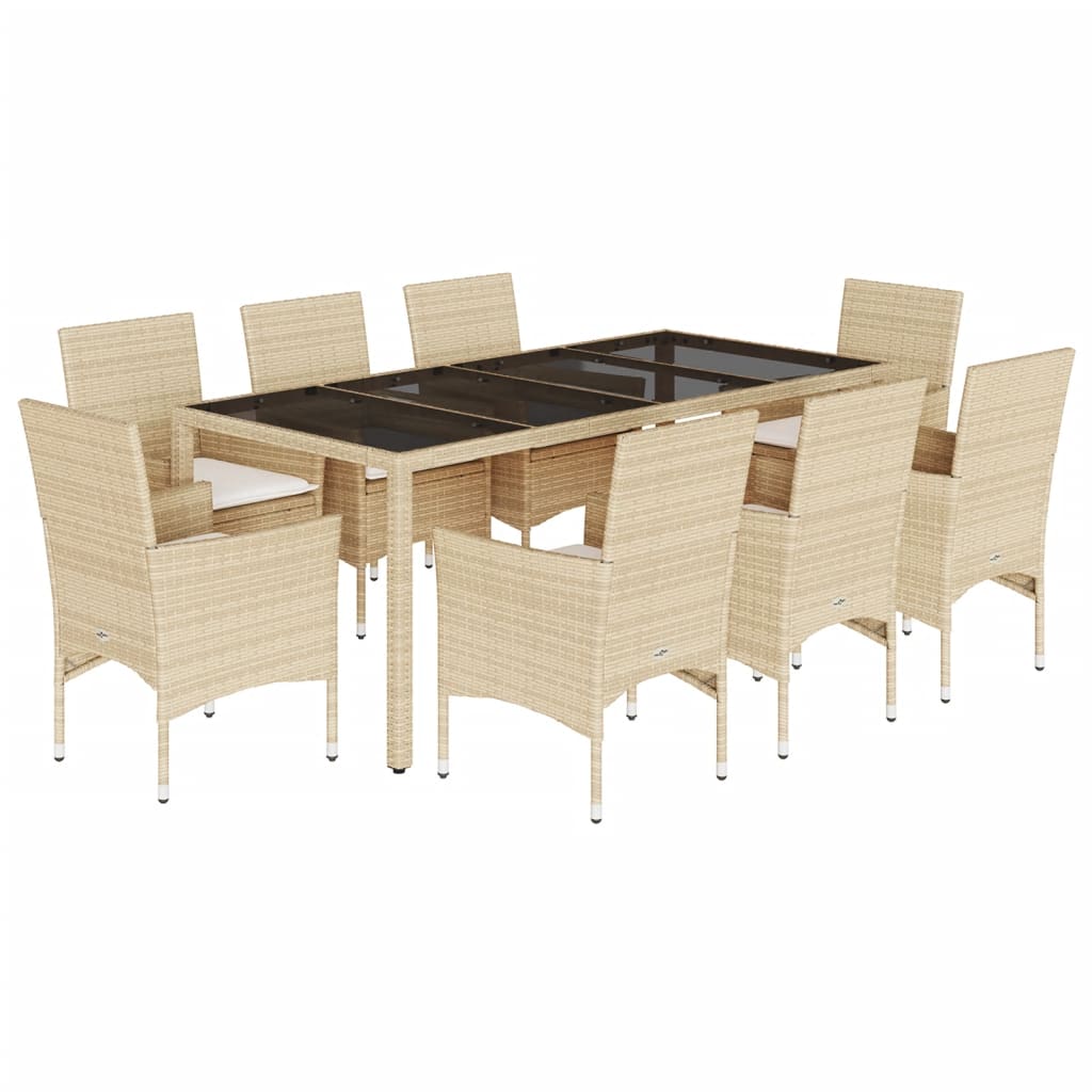 Set da Pranzo da Giardino 9 pz con Cuscini Polyrattan e Vetro 3278572