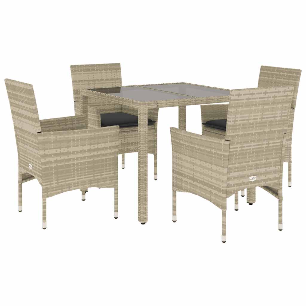 Set Pranzo da Giardino 5pz con Cuscini Polyrattan e Vetro 3278574
