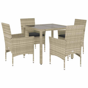 Set Pranzo da Giardino 5pz con Cuscini Polyrattan e Vetro 3278574