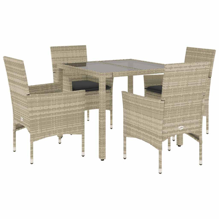 Set Pranzo da Giardino 5pz con Cuscini Polyrattan e Vetro 3278574