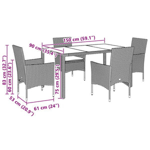 Set Pranzo da Giardino 5pz con Cuscini Polyrattan e Vetro 3278575