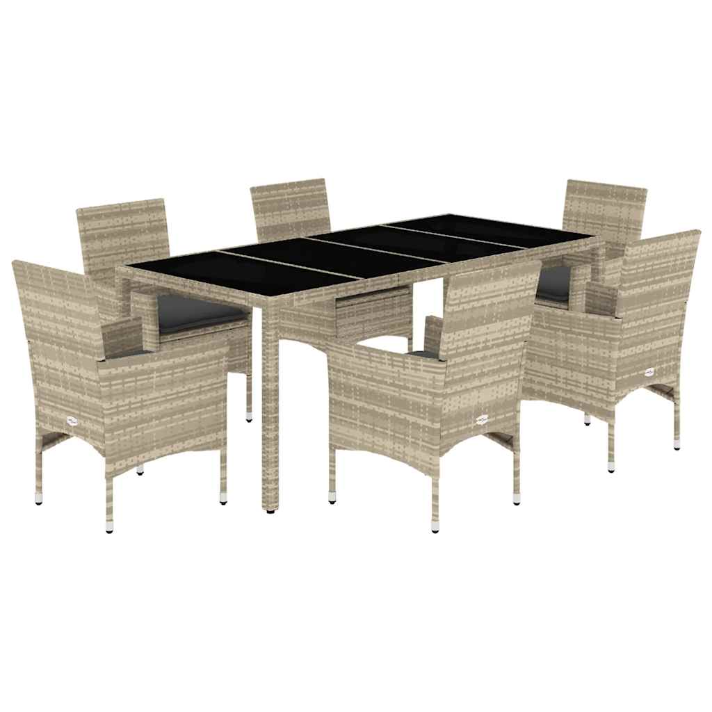 Set Pranzo Giardino 7 pz Cuscini Grigio Chiaro Polyrattan Vetro 3278577