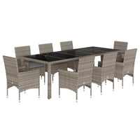 Set da Pranzo da Giardino 9 pz con Cuscini Polyrattan e Vetro