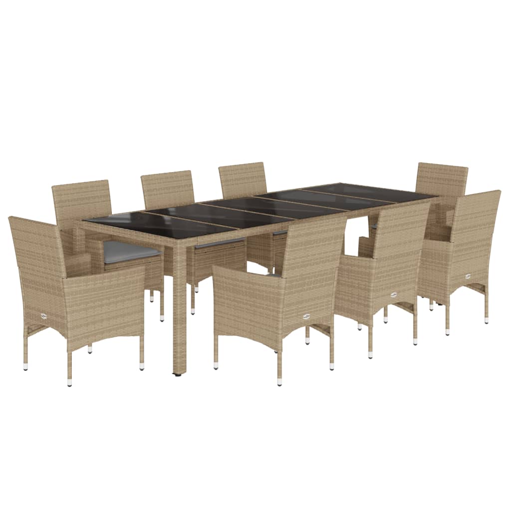 Set da Pranzo da Giardino 9 pz con Cuscini Polyrattan e Vetro 3278593