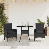 Set da Pranzo da Giardino 3 pz con Cuscini Polyrattan e Vetro