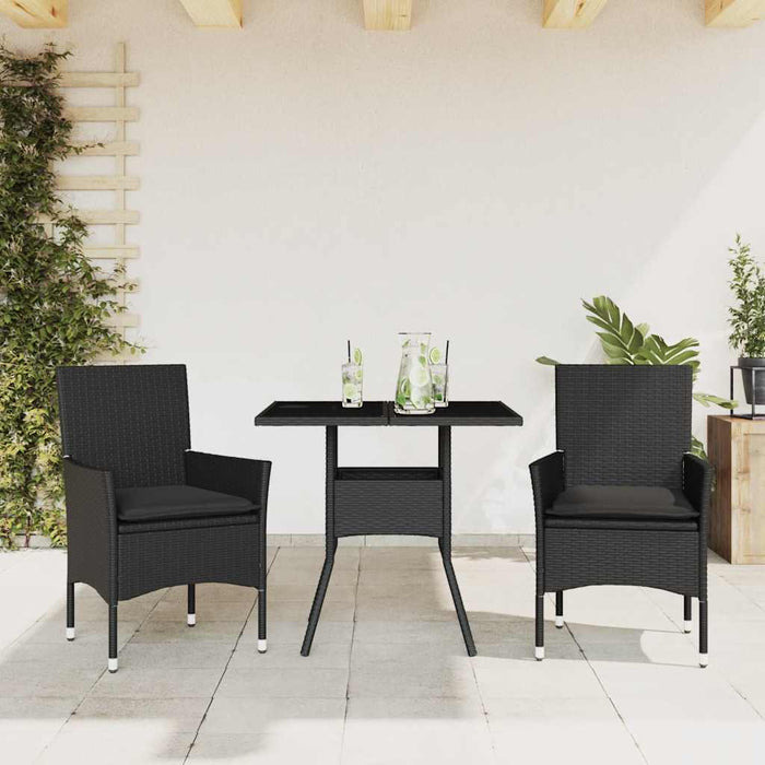 Set da Pranzo da Giardino 3 pz con Cuscini Polyrattan e Vetro