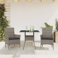 Set da Pranzo da Giardino 3pz con Cuscini in Polyrattan e Vetro 3278605
