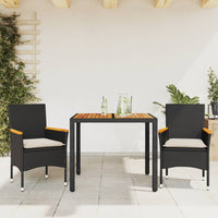 Set Pranzo da Giardino 3 pz con Cuscini Nero Polyrattan Acacia 3278627