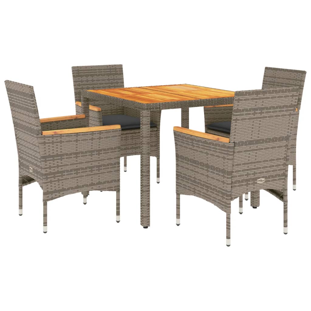 Set Pranzo Giardino 5 pz con Cuscini Grigio Polyrattan Acacia 3278634