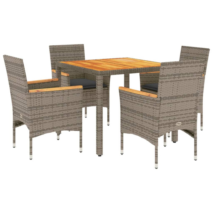 Set Pranzo Giardino 5 pz con Cuscini Grigio Polyrattan Acacia 3278634