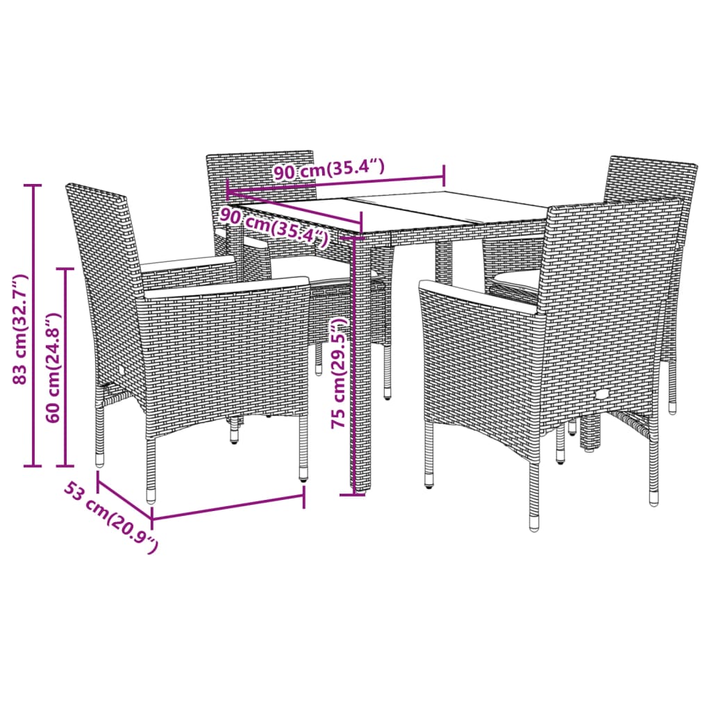 Set Pranzo Giardino 5 pz con Cuscini Grigio Polyrattan Acacia 3278634