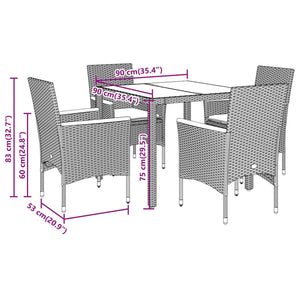 Set Pranzo Giardino 5 pz con Cuscini Grigio Polyrattan Acacia 3278634