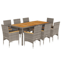 Set Pranzo da Giardino 9pz con Cuscini Polyrattan Acacia Grigio 3278638